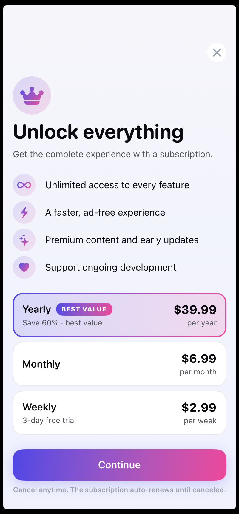 Workout Log — paywall / subscription